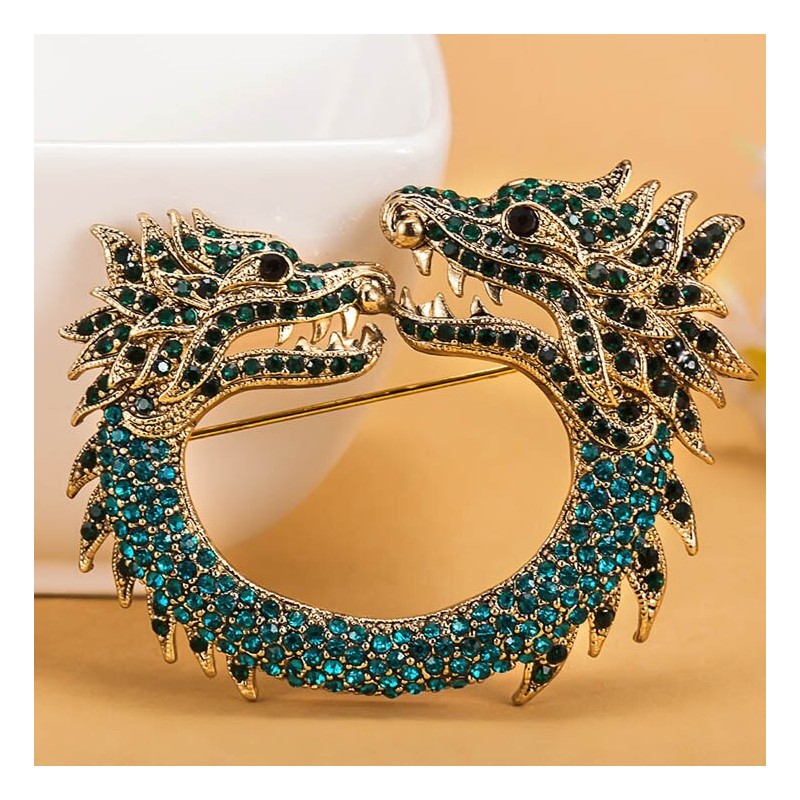 Double headed crystal dragon - vintage broochBrooches