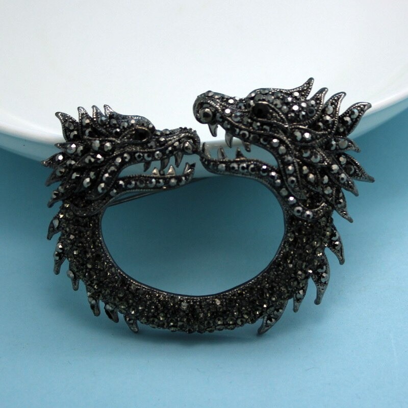 Double headed crystal dragon - vintage broochBrooches