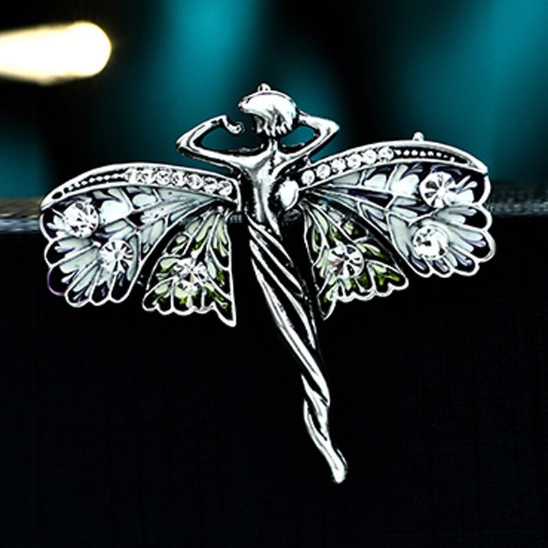 Dancing woman with crystal wings - elegant broochBrooches