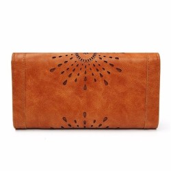 Elegant long retro wallet - with a zipper - hollow-out pattern - leatherWallets