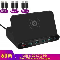 Multi USB - wireless fast charger - ISO / type-C / micro - QC3.0 - 60WChargers