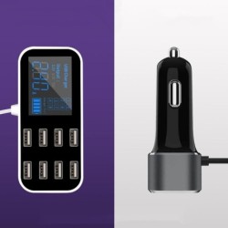 Car charger - 8- port USB - charging station - HUB with LCD displayInterior parts
