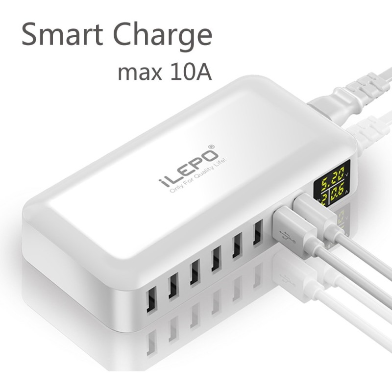 QC3.0 fast charger - 8-port USB HUB - LED display - 60WChargers