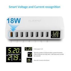 QC3.0 fast charger - 8-port USB HUB - LED display - 60WChargers