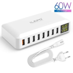 QC3.0 fast charger - 8-port USB HUB - LED display - 60WChargers