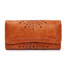 Elegant long retro wallet - with a zipper - hollow-out pattern - leatherWallets