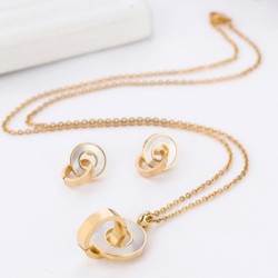 Fashionable gold jewelry set - double circles shell pendant - necklace / earringsJewellery Sets