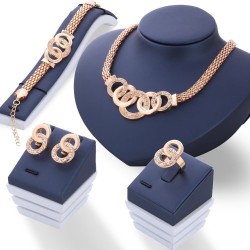 Fashionable rose gold jewelry set - with crystals / pearls - necklace / earring / bracelet / ringJewellery Sets