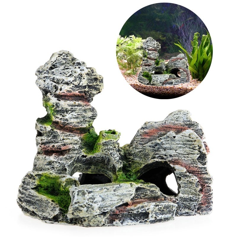 Moss tree house - with cave - resin aquarium decorationAquarium