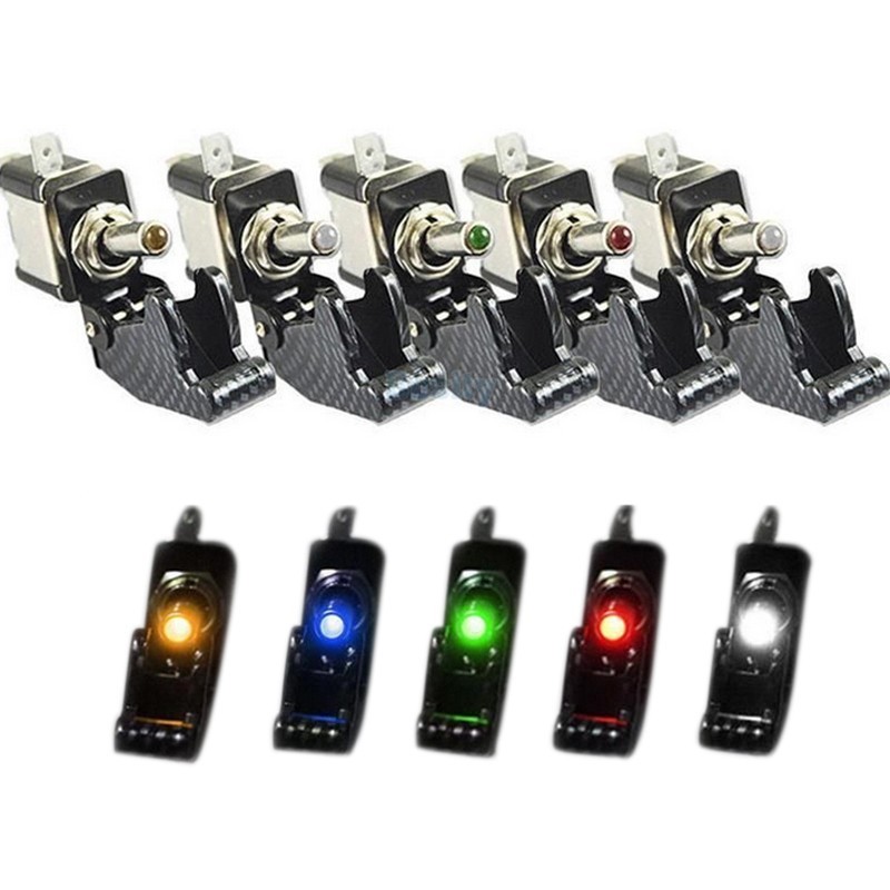 Car SPST toggle rocker switch with LED - 12V 20A - carbon coverSwitches