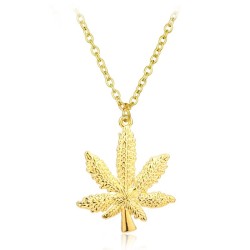 Fashionable necklace with hemp leaf pendant - bead chain - unisexNecklaces