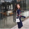 Elegant striped pencil dress - with long sleeveDresses