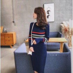 Elegant striped pencil dress - with long sleeveDresses
