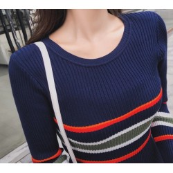 Elegant striped pencil dress - with long sleeveDresses