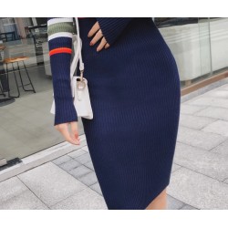 Elegant striped pencil dress - with long sleeveDresses