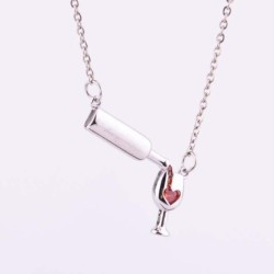 Elegant necklace with wine bottle / wine glass / heart shaped red zirconNecklaces