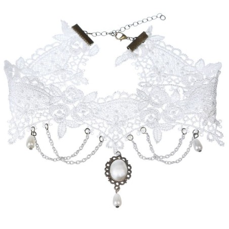 Fashionable white lace short necklace - with chains / pearls - Gothic styleNecklaces
