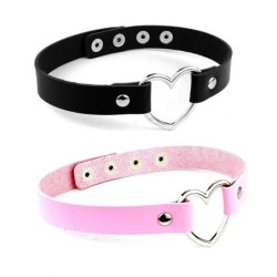 Sexy Vintage choker - short leather necklace with heart - adjustableNecklaces
