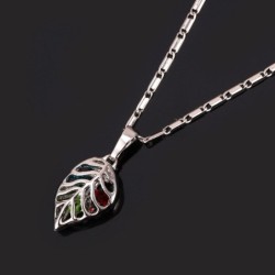 Leaf shaped pendant with crystals - stainless steel necklaceNecklaces