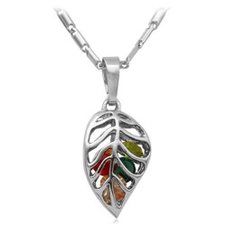 Leaf shaped pendant with crystals - stainless steel necklaceNecklaces