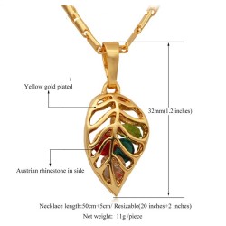 Leaf shaped pendant with crystals - stainless steel necklaceNecklaces