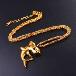 Necklace with shark shaped pendant - stainless steel - punk styleNecklaces