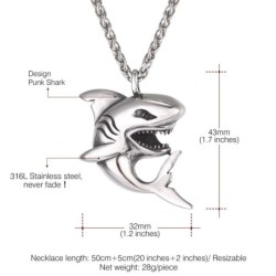 Necklace with shark shaped pendant - stainless steel - punk styleNecklaces