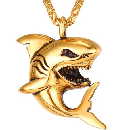 Necklace with shark shaped pendant - stainless steel - punk styleNecklaces