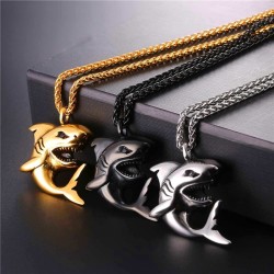 Necklace with shark shaped pendant - stainless steel - punk styleNecklaces