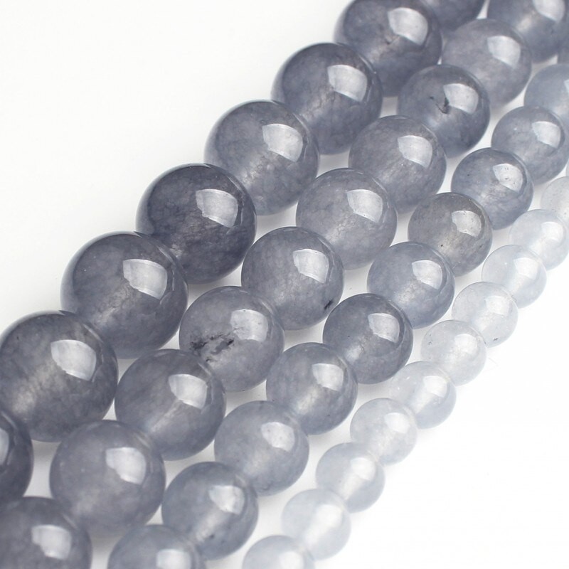 Natural stone - grey ice chalcedony jades - loose round beads - for jewelry makingMen's Jewellery