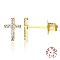 Small stud earrings - with zircon - geometric / cross / star - 925 sterling silverEarrings
