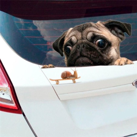 Car window sticker - vinyl - waterproof - dog with a snailStickers