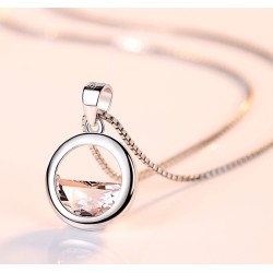 Round pendant with crystal - elegant necklace - 925 sterling silverNecklaces