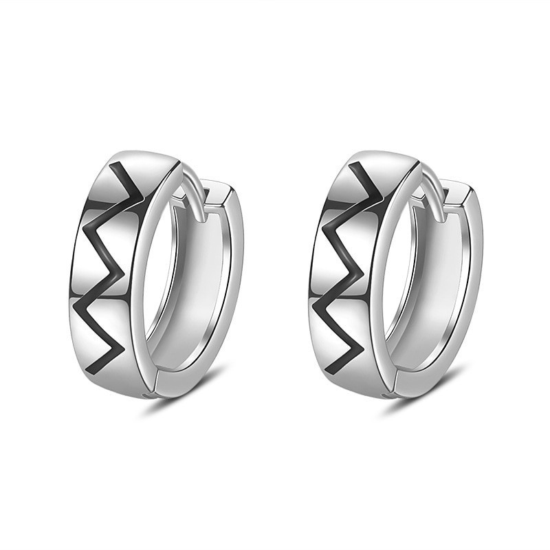 Fashionable small round earrings - with black pattern - 925 sterling silverEarrings