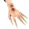 Five finger ring - with chains - gold bracelet - hollow out flowers / red crystalsBracelets