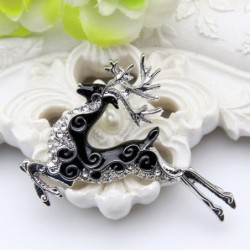 Fashionable brooch with black crystal deerBrooches