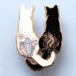 Trendy enamel brooch - white / black double cat - pinBrooches