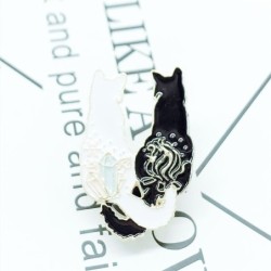 Trendy enamel brooch - white / black double cat - pinBrooches