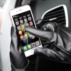 Black winter gloves - with touch screen function - leatherGloves