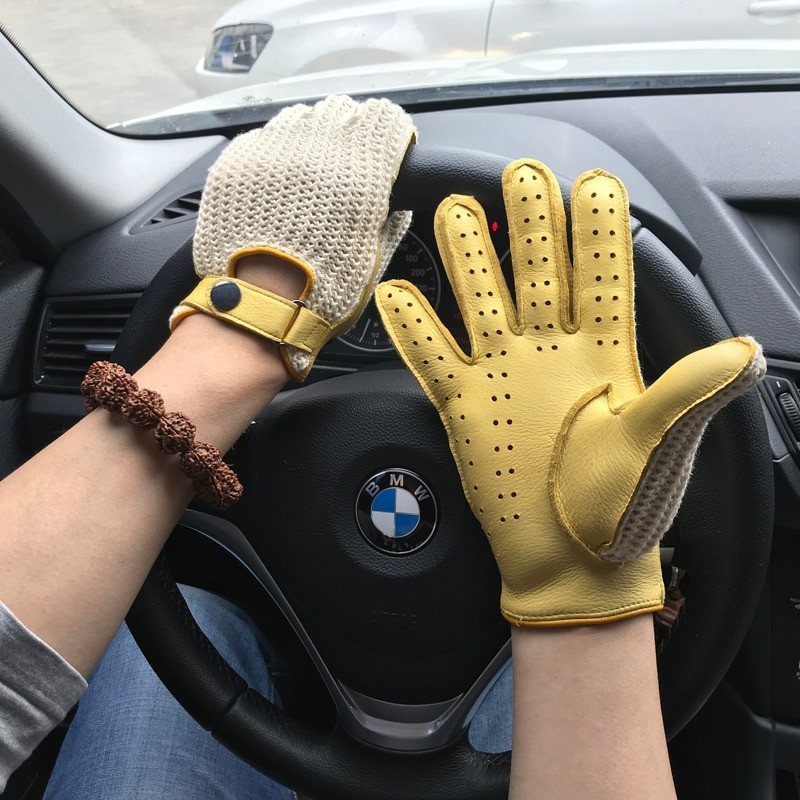 Short driving gloves - goatskin leather / knitted - unisexGloves