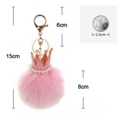 Plush ball pendant with glitter crown / pearls - keychainKeyrings