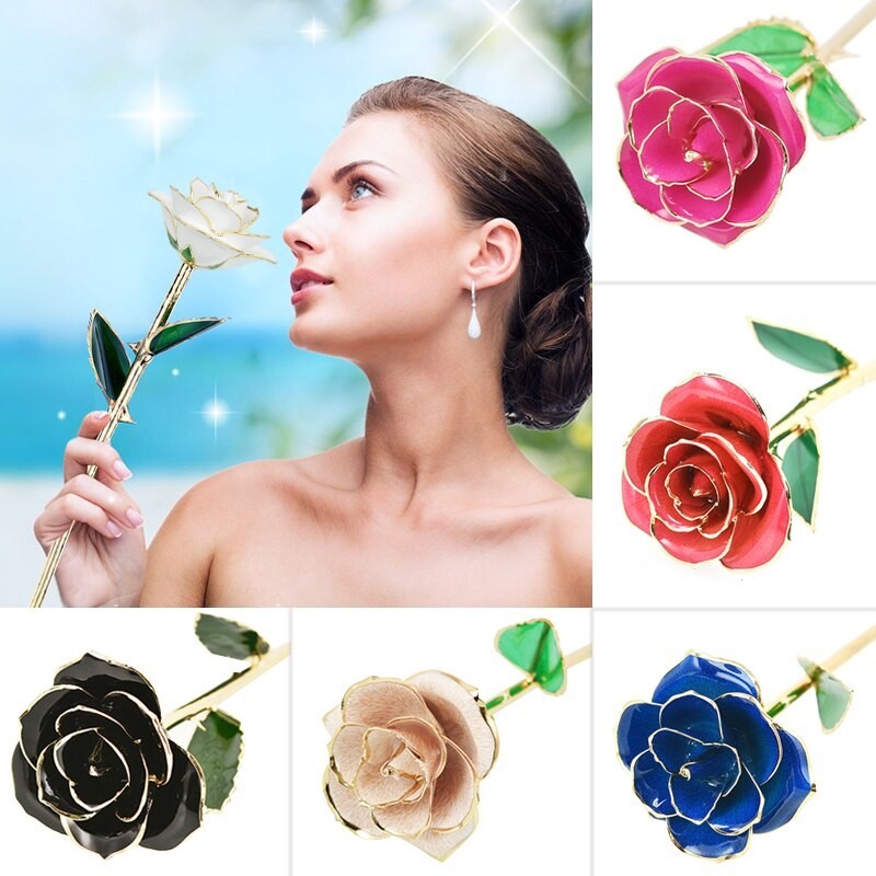 Rose dipped in 24k gold - with stand - birthday / Valentine's day / wedding giftArtificial flowers