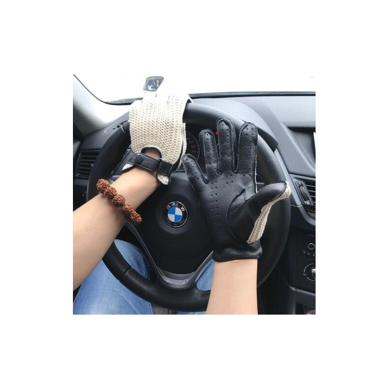 Short driving gloves - goatskin leather / knitted - unisexGloves