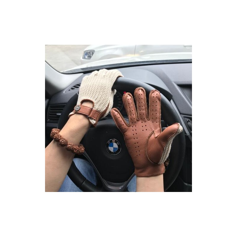 Short driving gloves - goatskin leather / knitted - unisexGloves