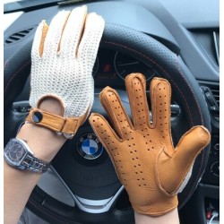 Short driving gloves - goatskin leather / knitted - unisexGloves