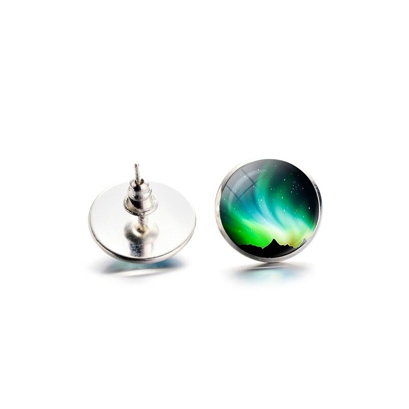 Round glass stud earrings - northern lightsEarrings