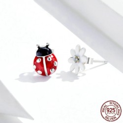 Earrings with red ladybug / white daisy - 925 sterling silverEarrings
