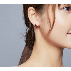 Earrings with red ladybug / white daisy - 925 sterling silverEarrings