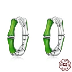 Round earrings with green bamboo - 925 sterling silverEarrings