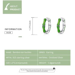 Round earrings with green bamboo - 925 sterling silverEarrings